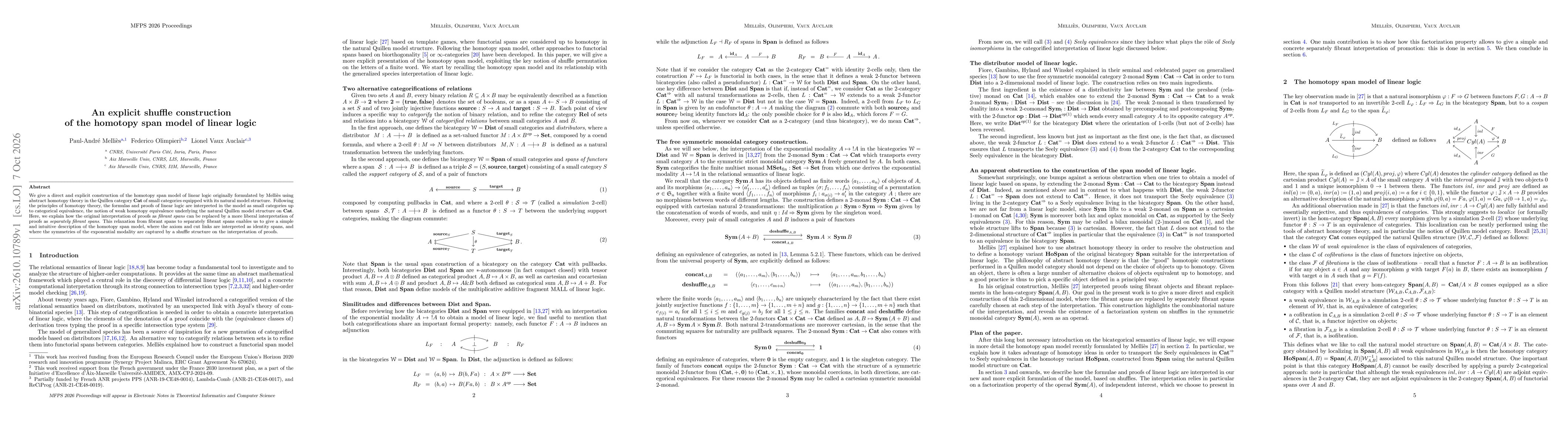 Thumbnail for An explicit shuffle construction of the homotopy span model of differential linear logic