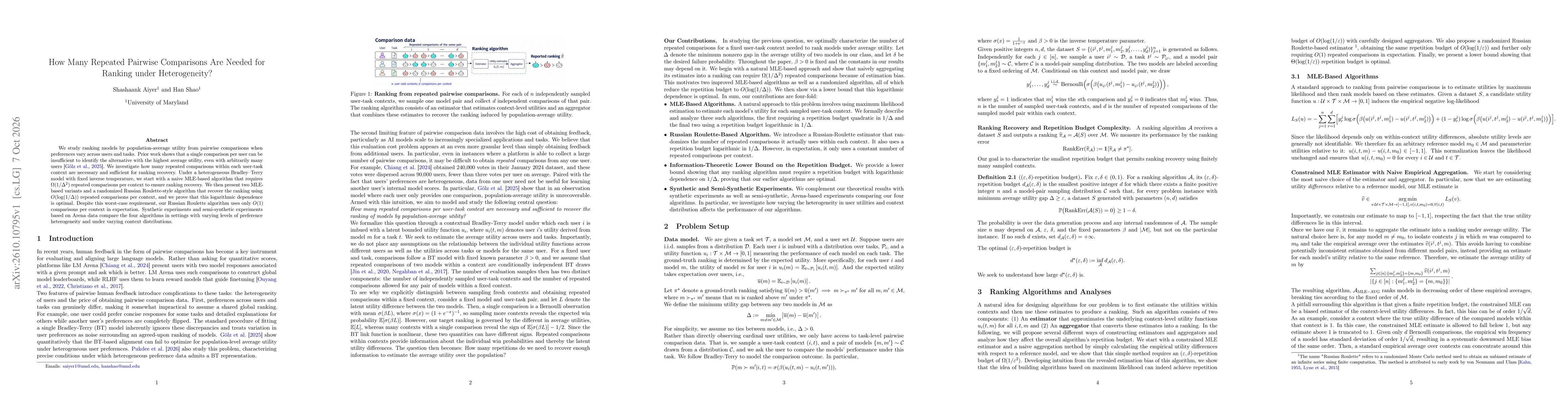Thumbnail for How Many Repeated Pairwise Comparisons Are Needed for Ranking under Heterogeneity?