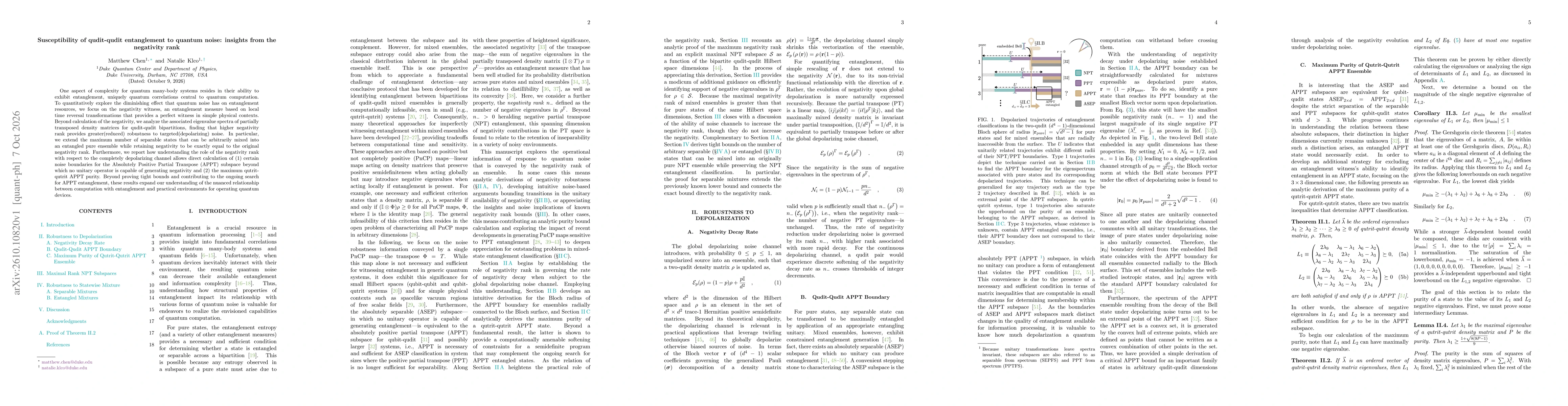 Thumbnail for Susceptibility of qudit-qudit entanglement to quantum noise: insights from the negativity rank