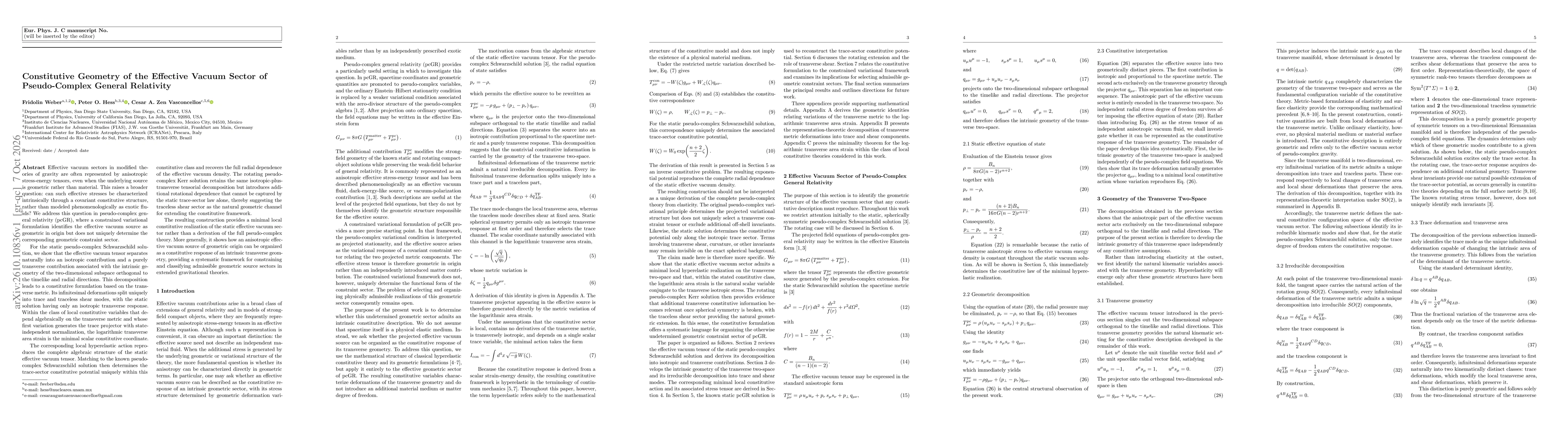 Thumbnail for Constitutive Geometry of the Effective Vacuum Sector of Pseudo-Complex General Relativity