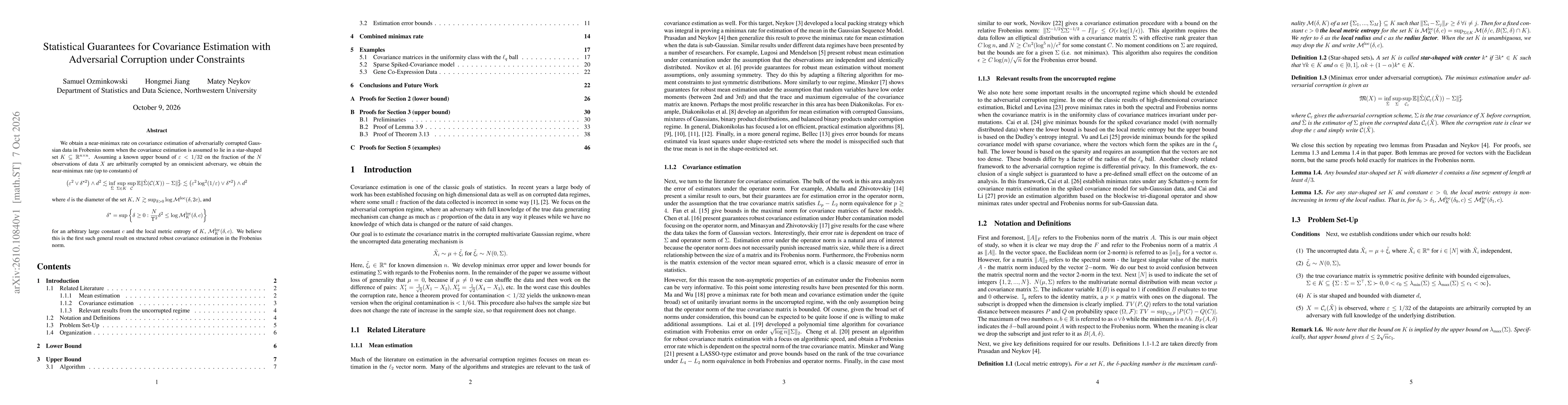 Thumbnail for Statistical Guarantees for Covariance Estimation with Adversarial Corruption under Constraints