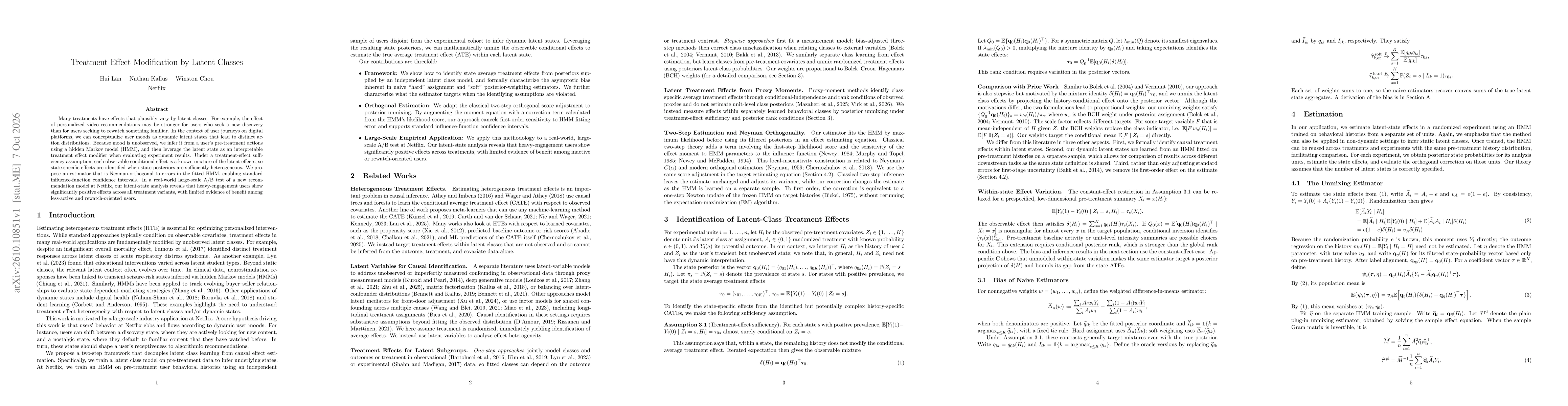 Thumbnail for Treatment Effect Modification by Latent Classes