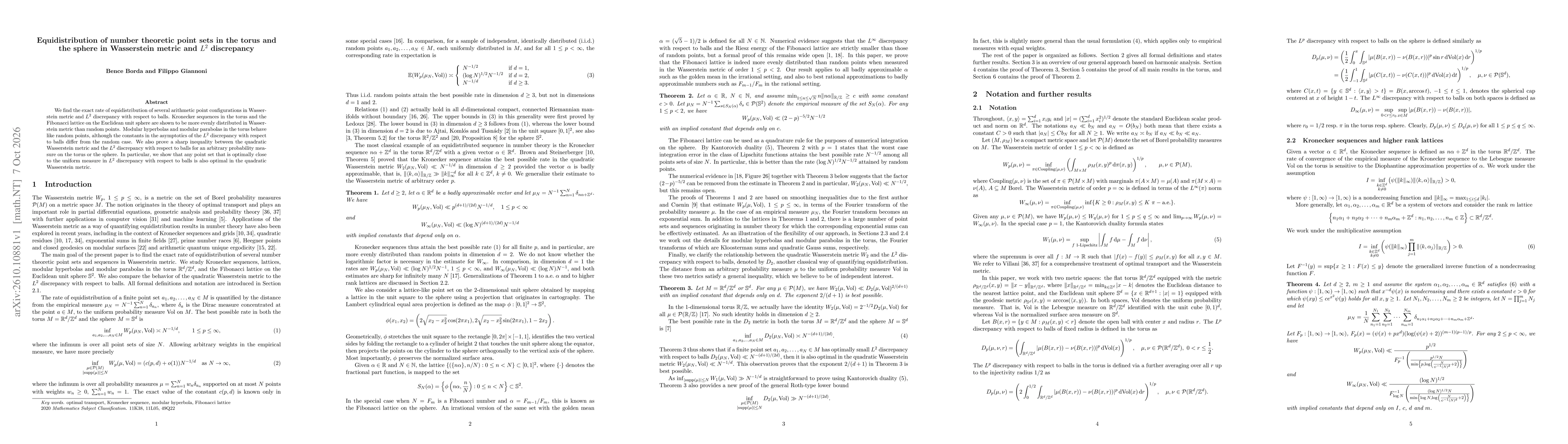 Thumbnail for Equidistribution of number theoretic point sets in the torus and the sphere in Wasserstein metric and $L^2$ discrepancy