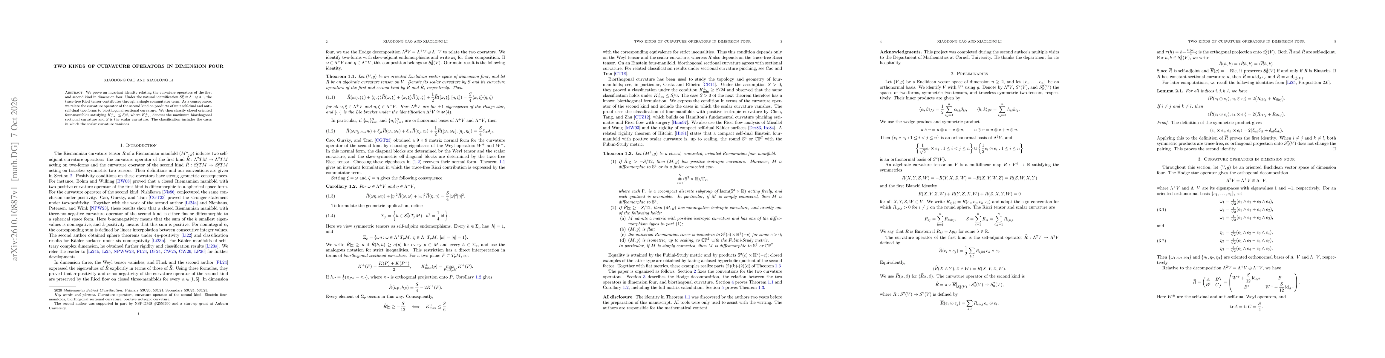 Thumbnail for Two Kinds of Curvature Operators in Dimension Four