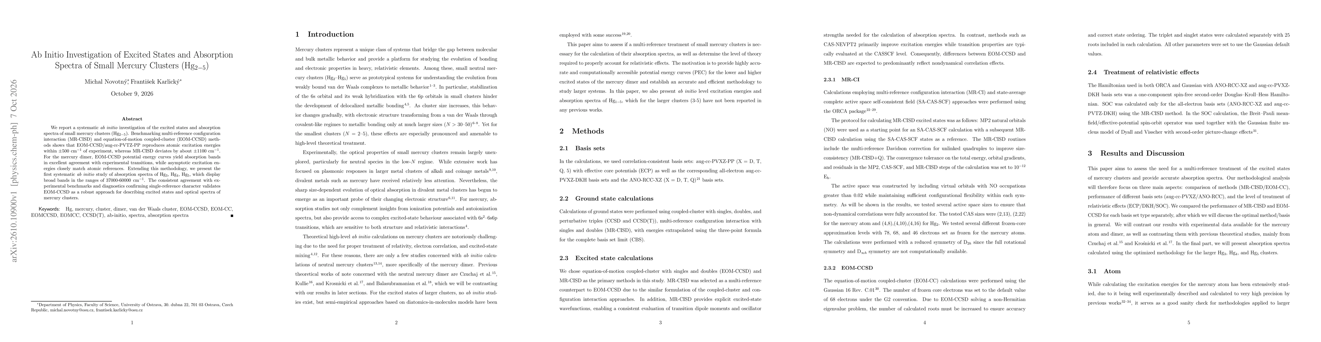 Thumbnail for Ab Initio Investigation of Excited States and Absorption Spectra of Small Mercury Clusters (Hg$_{2-5}$)