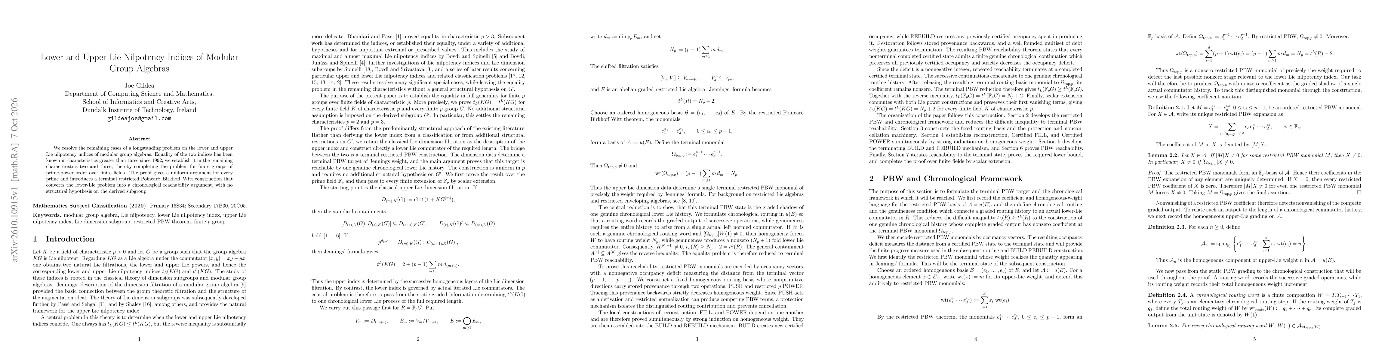 Thumbnail for Lower and Upper Lie Nilpotency Indices of Modular Group Algebras