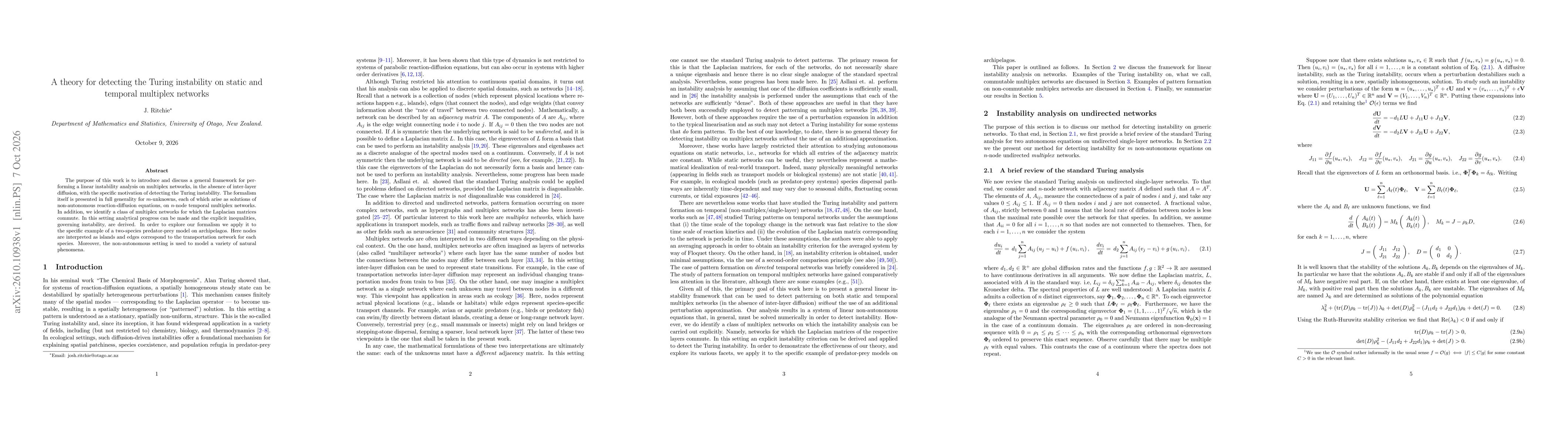Thumbnail for A theory for detecting the Turing instability on static and temporal multiplex networks