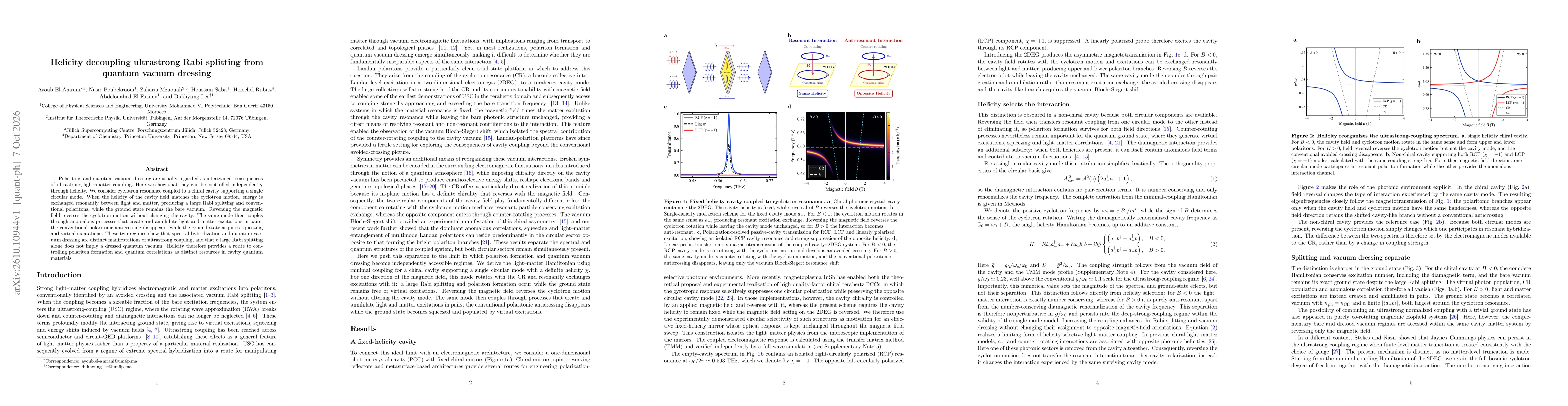 Thumbnail for Helicity decoupling ultrastrong Rabi splitting from quantum vacuum dressing