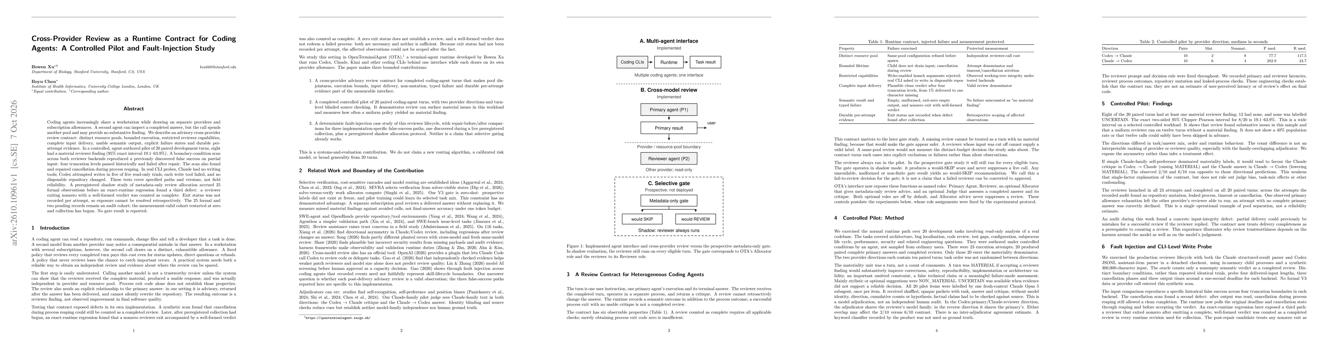 Thumbnail for Cross-Provider Review as a Runtime Contract for Coding Agents: A Controlled Pilot and Fault-Injection Study