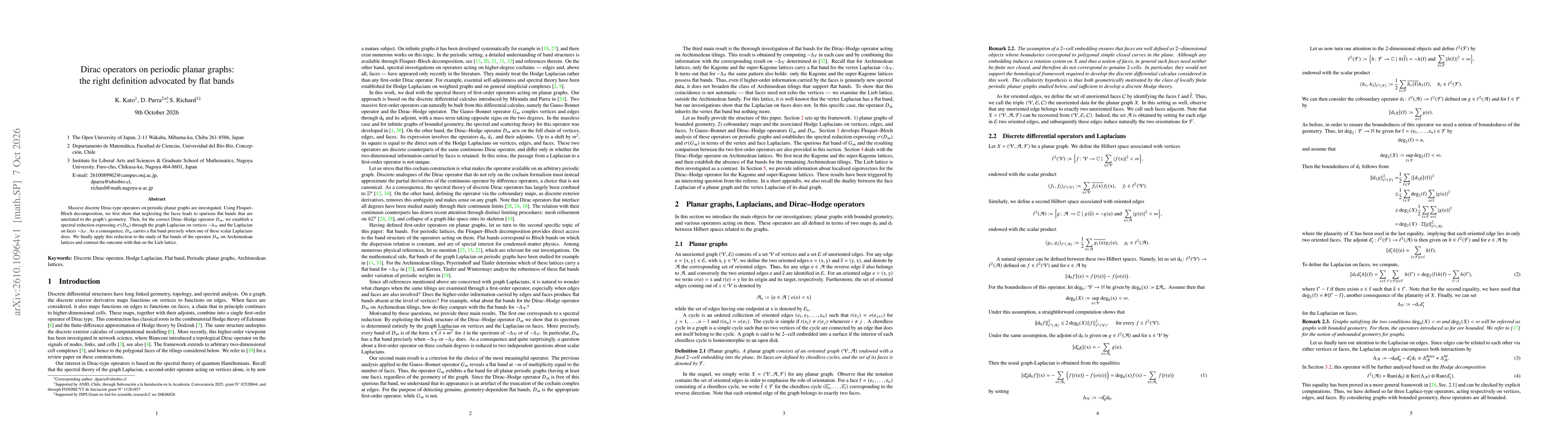 Thumbnail for Dirac operators on periodic planar graphs: the right definition advocated by flat bands