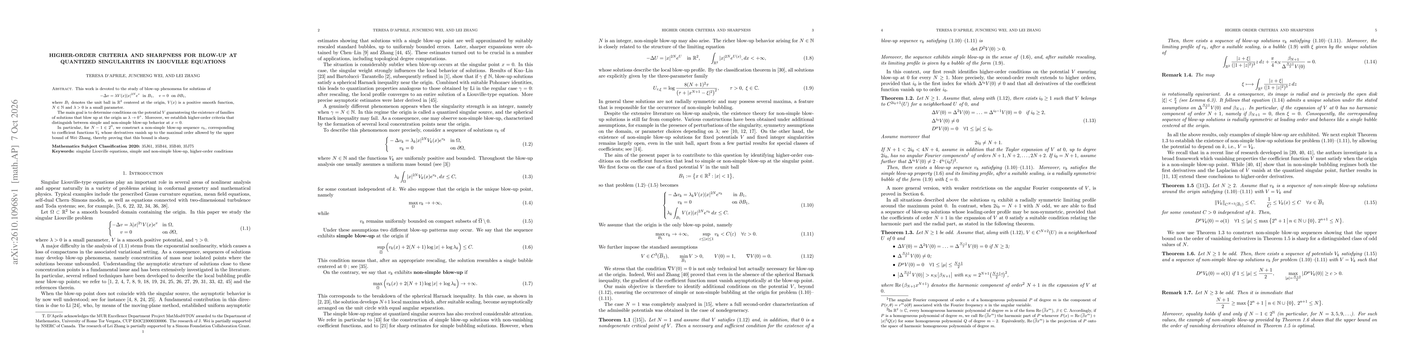 Thumbnail for Higher-order criteria and sharpness for blow-up at quantized singularities in Liouville equations