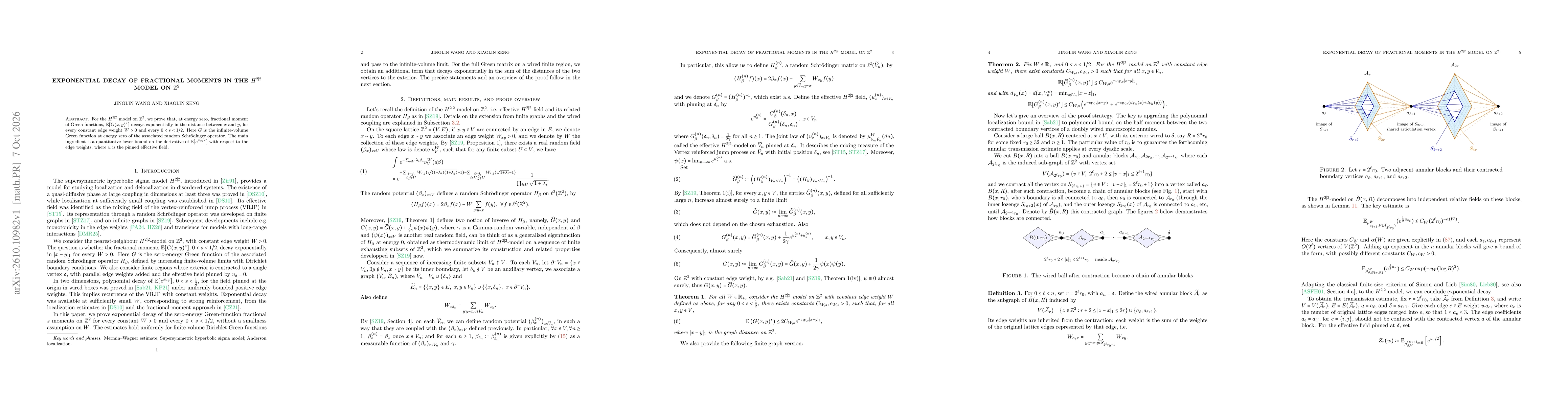 Thumbnail for Exponential decay of fractional moments in the $H^{2|2}$ model on $\mathbb Z^2$