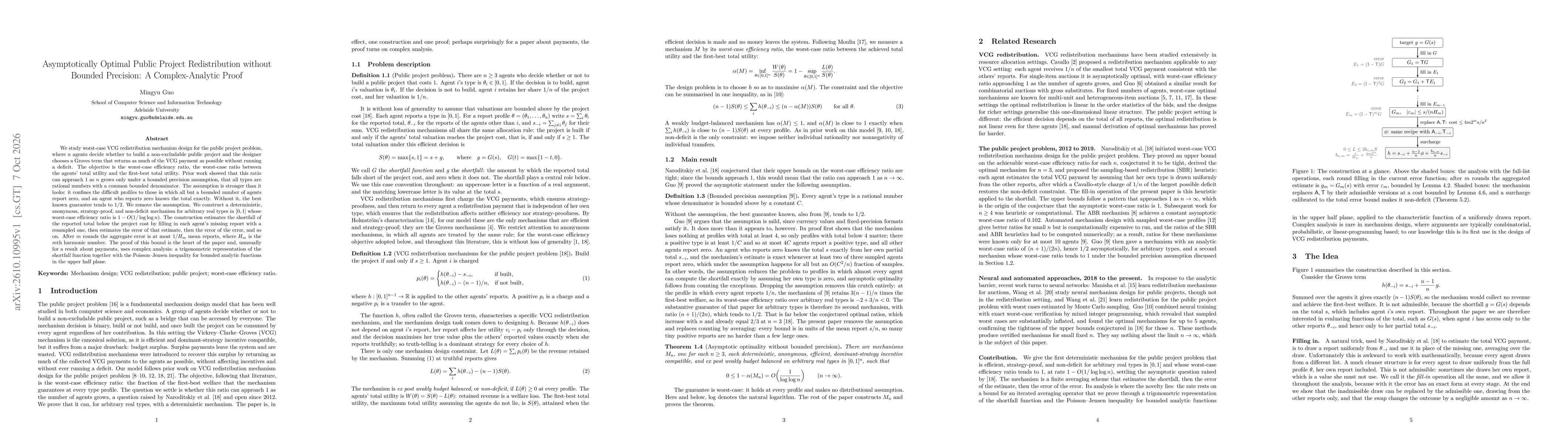 Thumbnail for Asymptotically Optimal Public Project Redistribution without Bounded Precision: A Complex-Analytic Proof