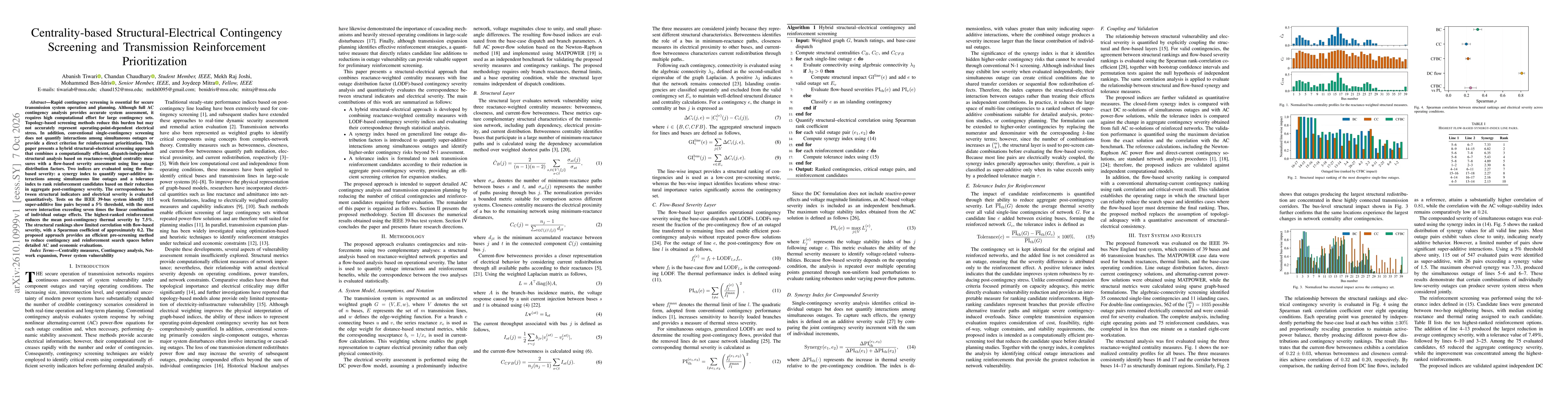 Thumbnail for Centrality-based Structural-Electrical Contingency Screening and Transmission Reinforcement Prioritization