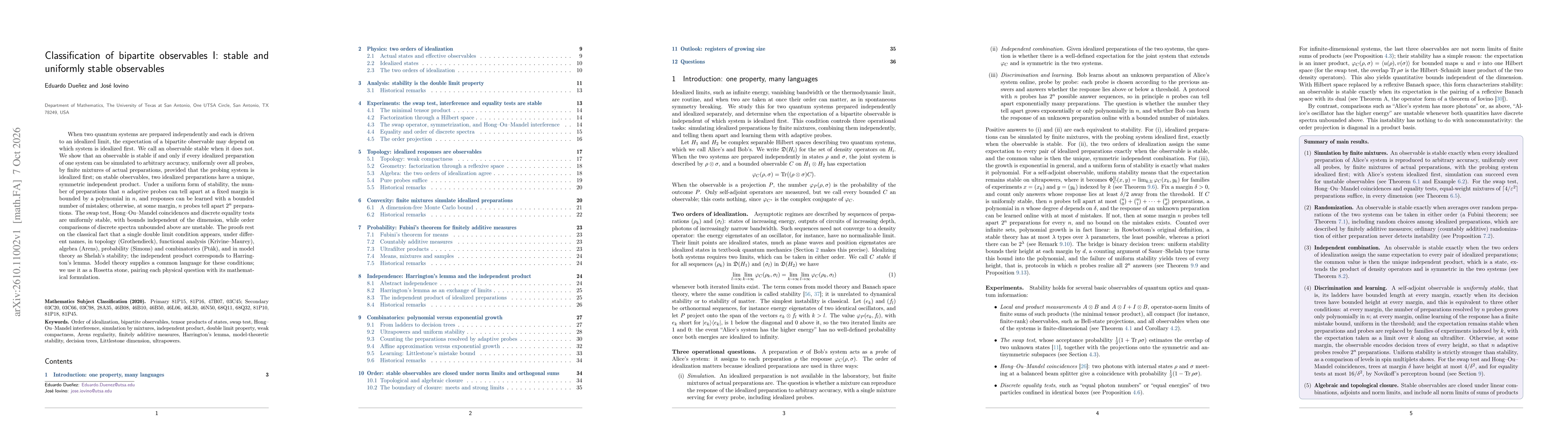 Thumbnail for Classification of bipartite observables I: stable and uniformly stable observables