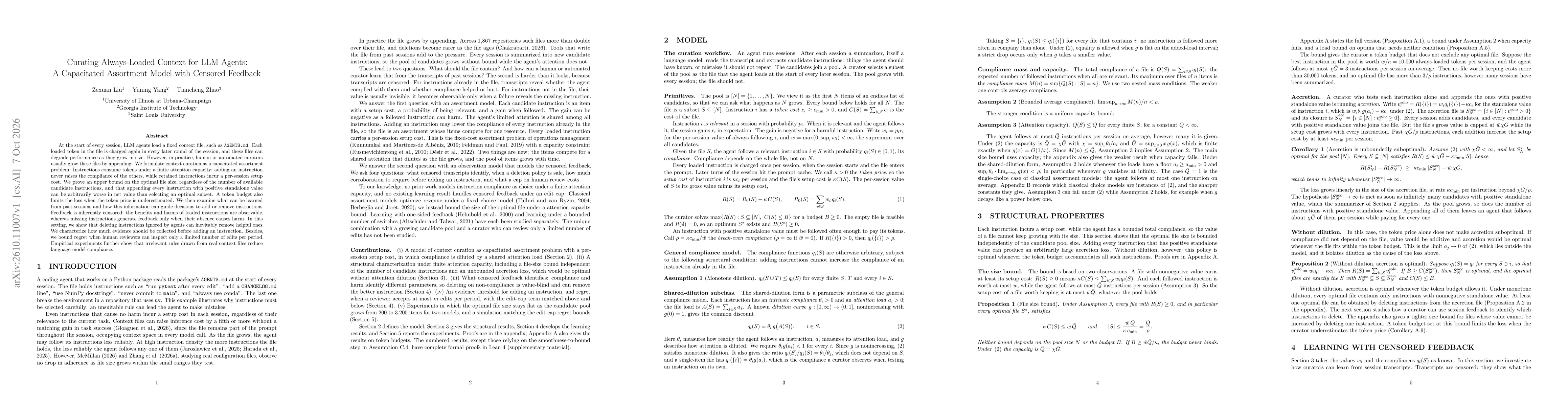 Thumbnail for Curating Always-Loaded Context for LLM Agents: A Capacitated Assortment Model with Censored Feedback