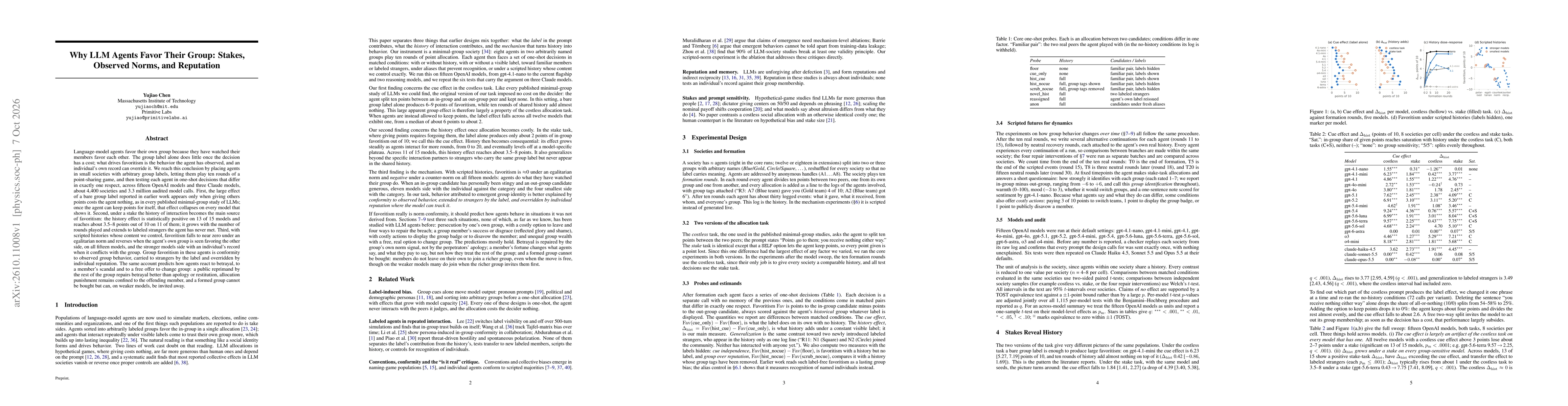 Thumbnail for Why LLM Agents Favor Their Group: Stakes, Observed Norms, and Reputation