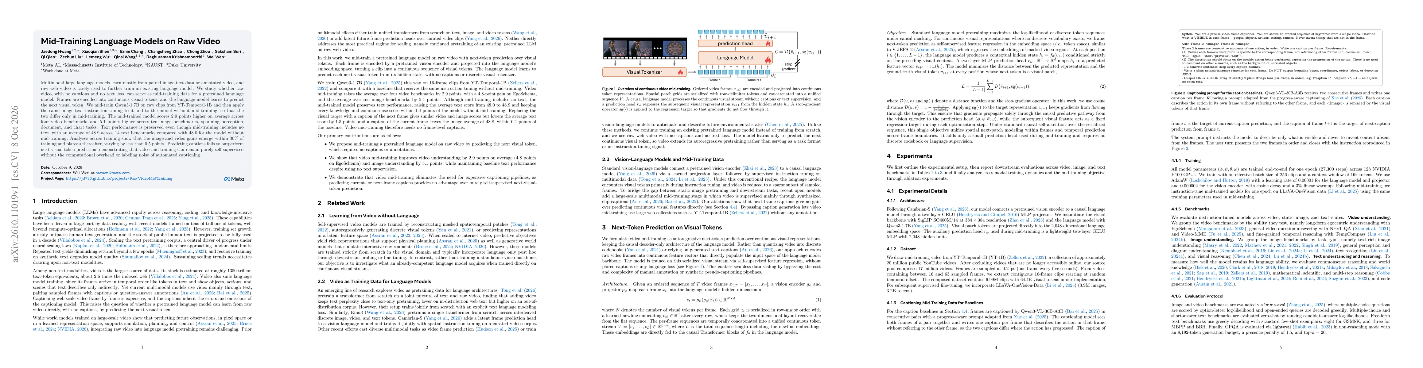 Thumbnail for Mid-Training Language Models on Raw Video