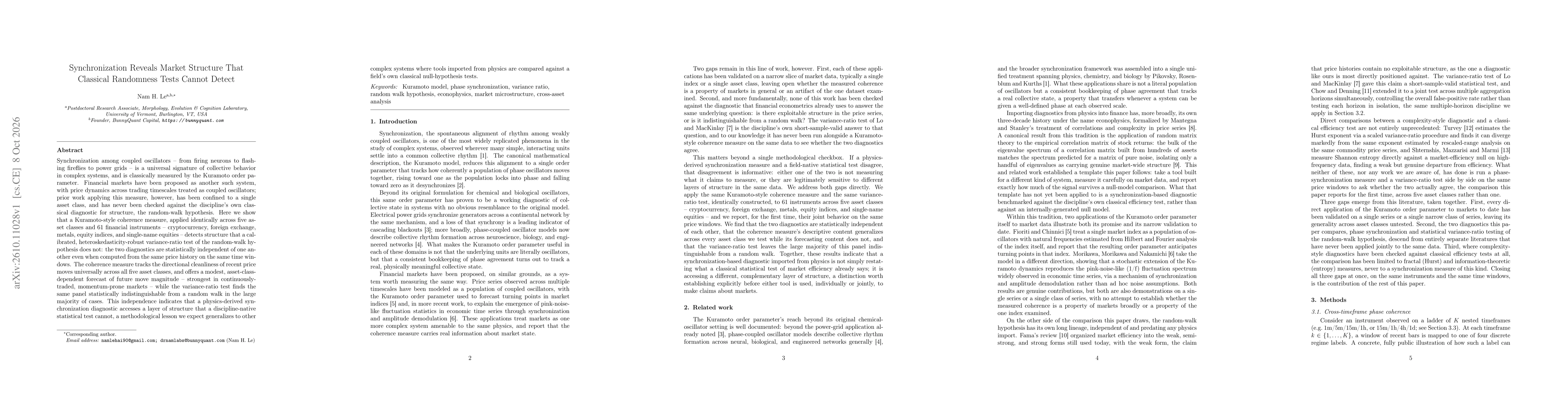 Thumbnail for Synchronization Reveals Market Structure That Classical Randomness Tests Cannot Detect