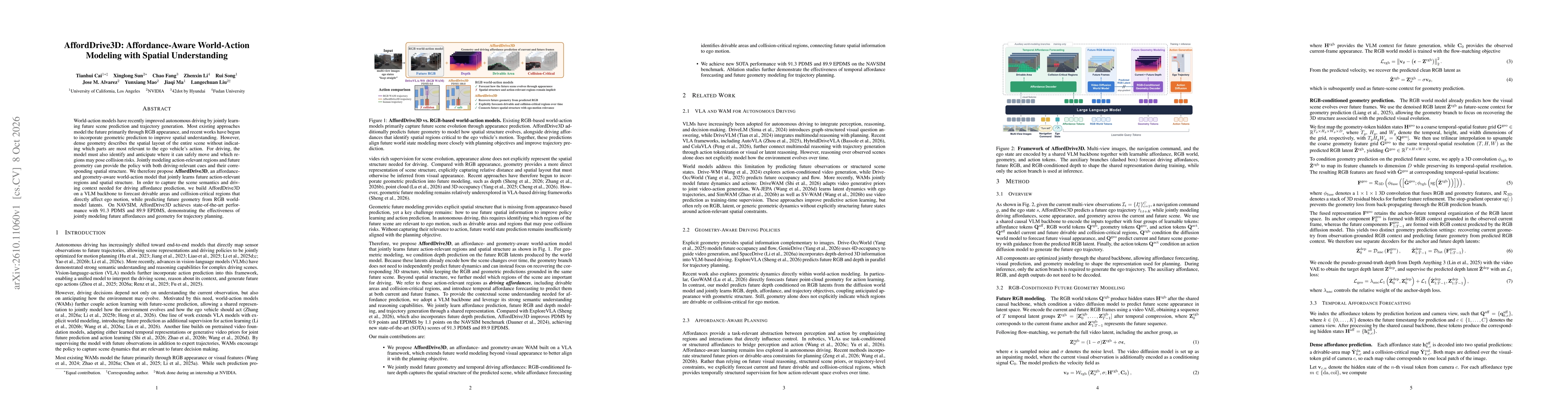 Thumbnail for AffordDrive3D: Affordance-Aware World-Action Modeling with Spatial Understanding