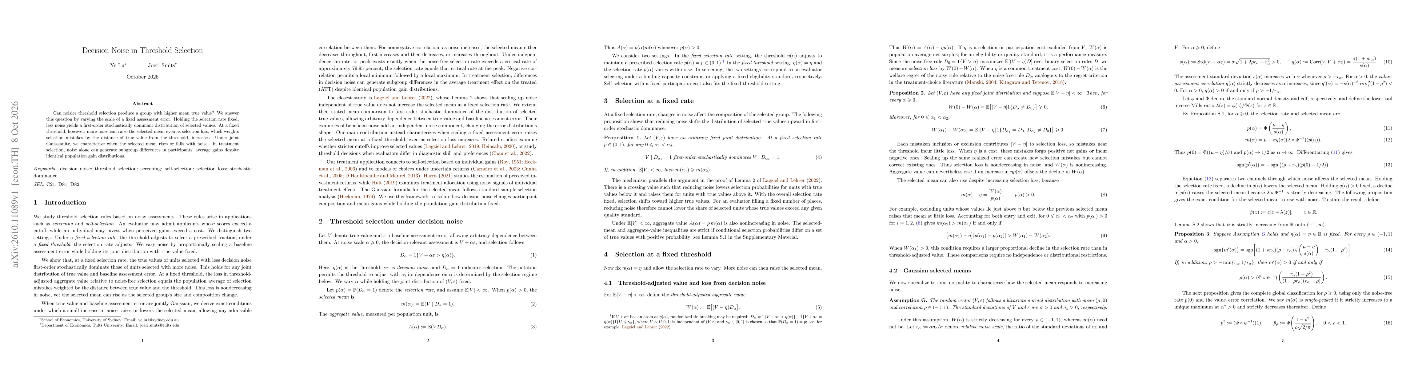 Thumbnail for Decision Noise in Threshold Selection