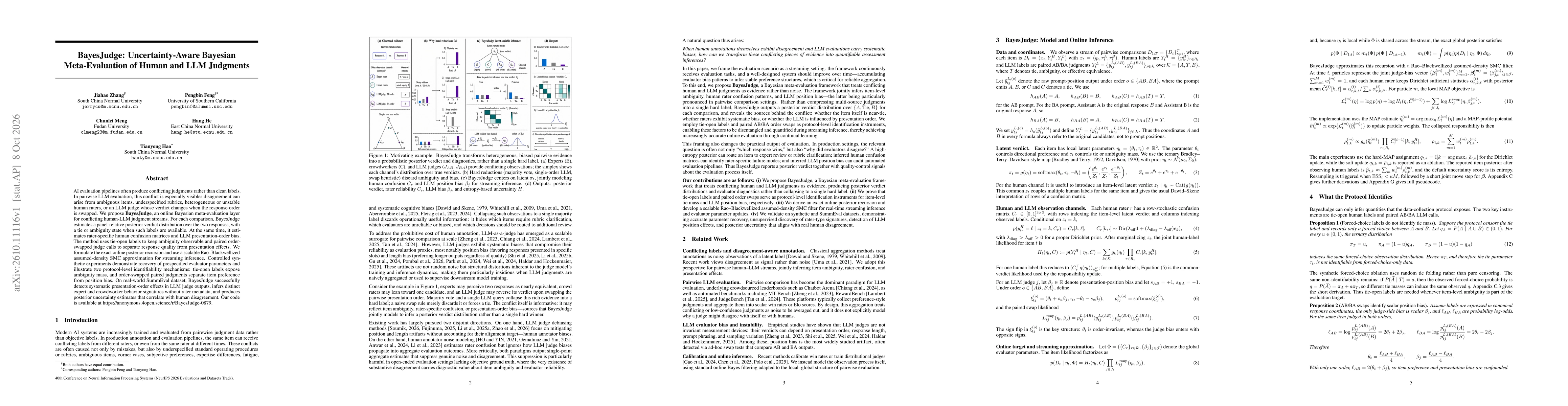 Thumbnail for BayesJudge: Uncertainty-Aware Bayesian Meta-Evaluation of Human and LLM Judgments