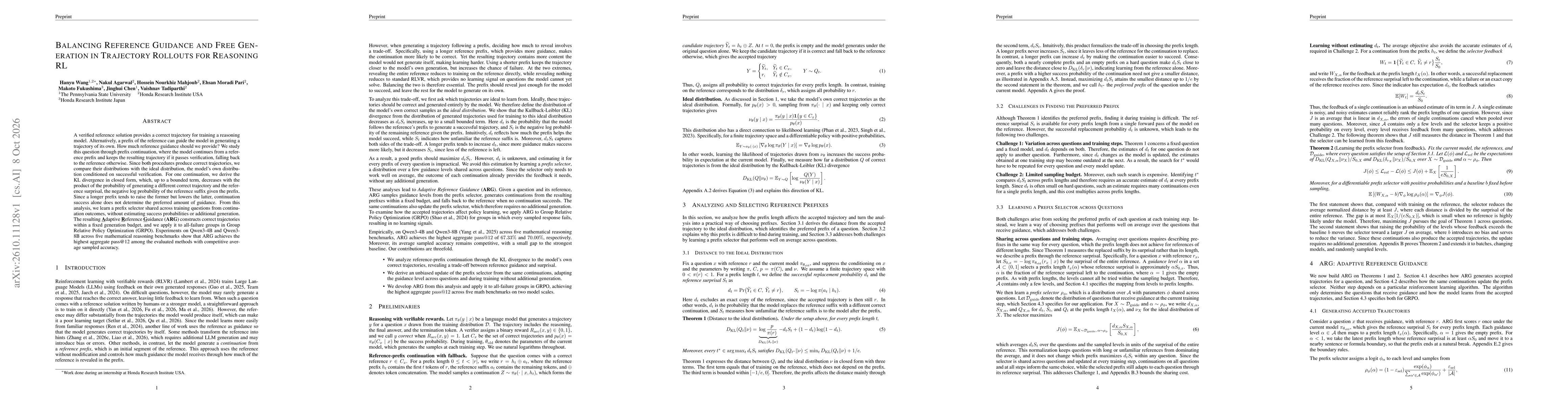 Thumbnail for Balancing Reference Guidance and Free Generation in Trajectory Rollouts for Reasoning RL