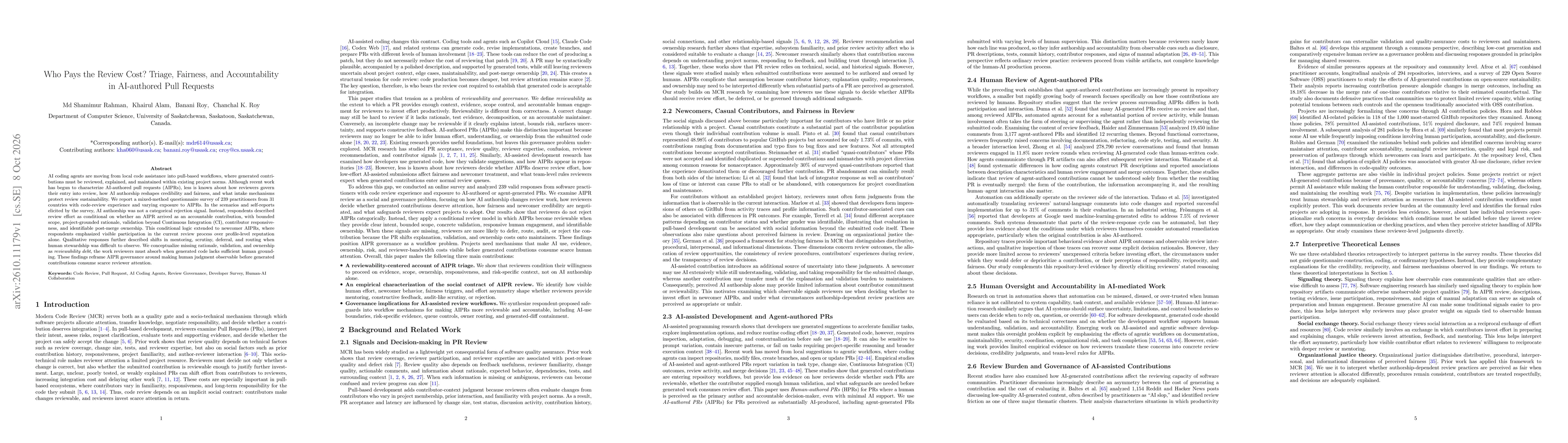 Thumbnail for Who Pays the Review Cost? Triage, Fairness, and Accountability in AI-authored Pull Requests