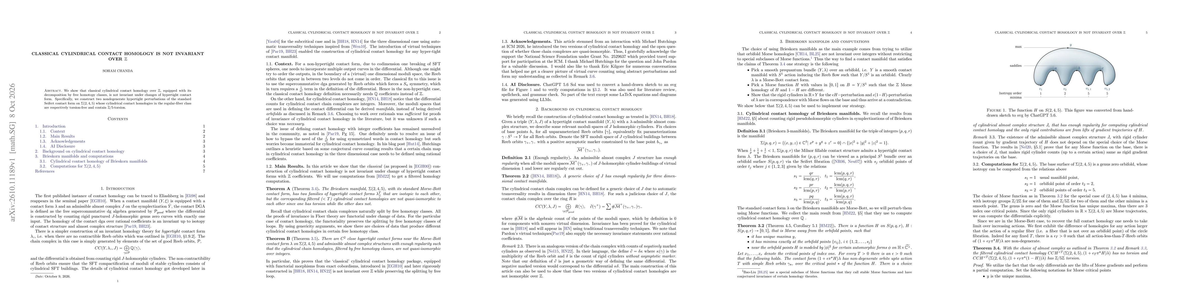 Thumbnail for Classical cylindrical contact homology is not invariant over $\bZ$