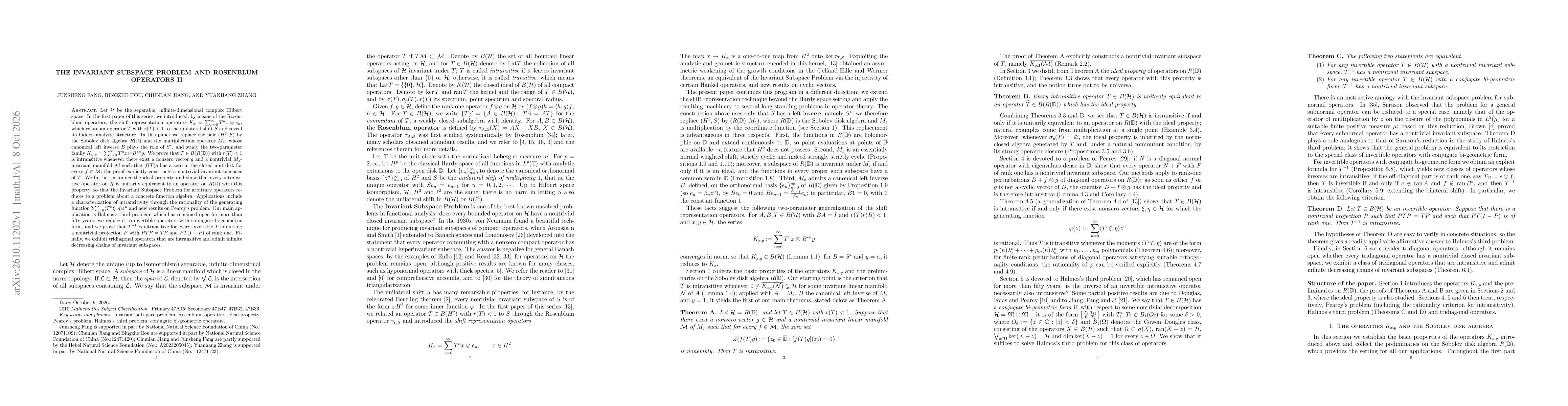 Thumbnail for The invariant subspace problem and Rosenblum operators II