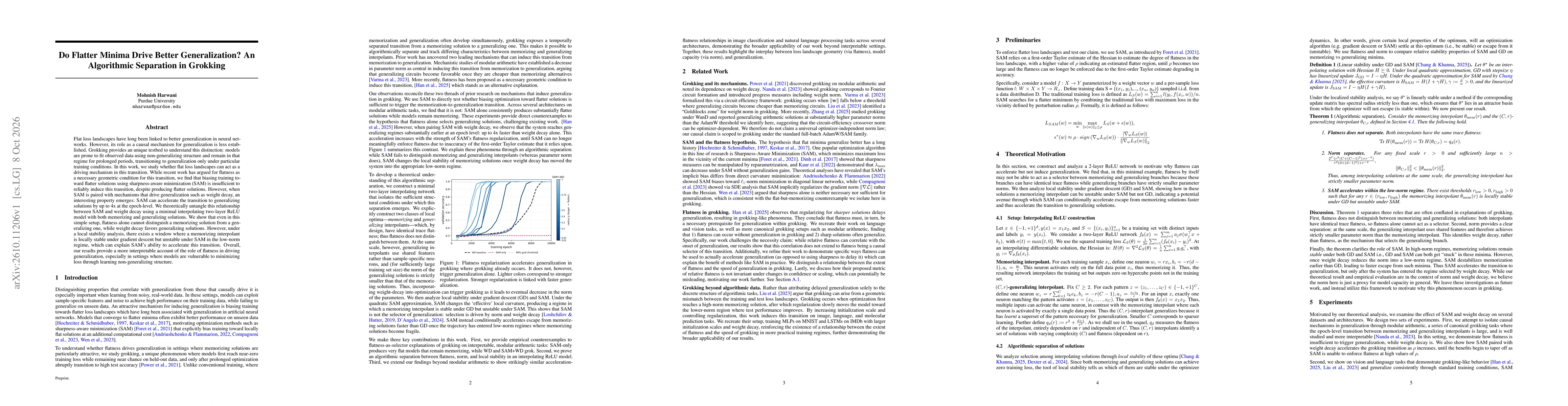 Thumbnail for Do Flatter Minima Drive Better Generalization? An Algorithmic Separation in Grokking