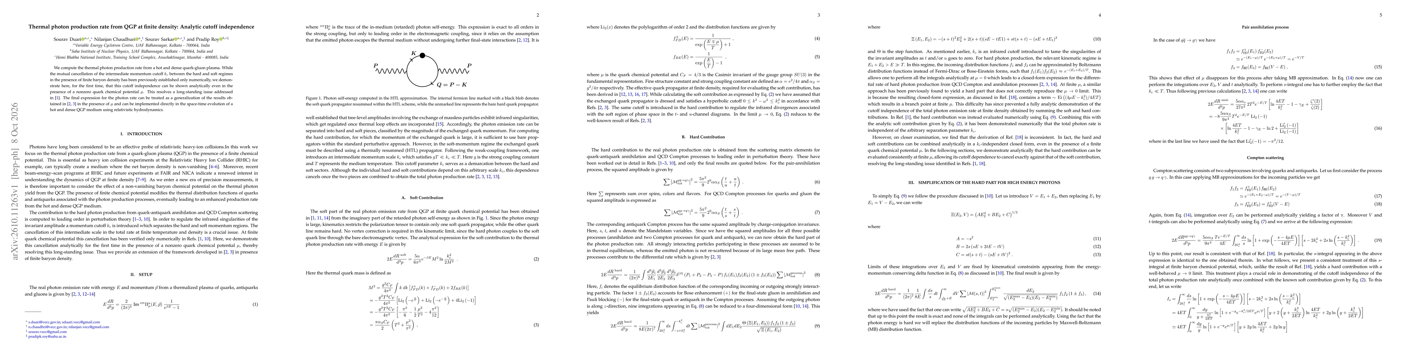 Thumbnail for Thermal photon production rate from QGP at finite density: Analytic cutoff independence