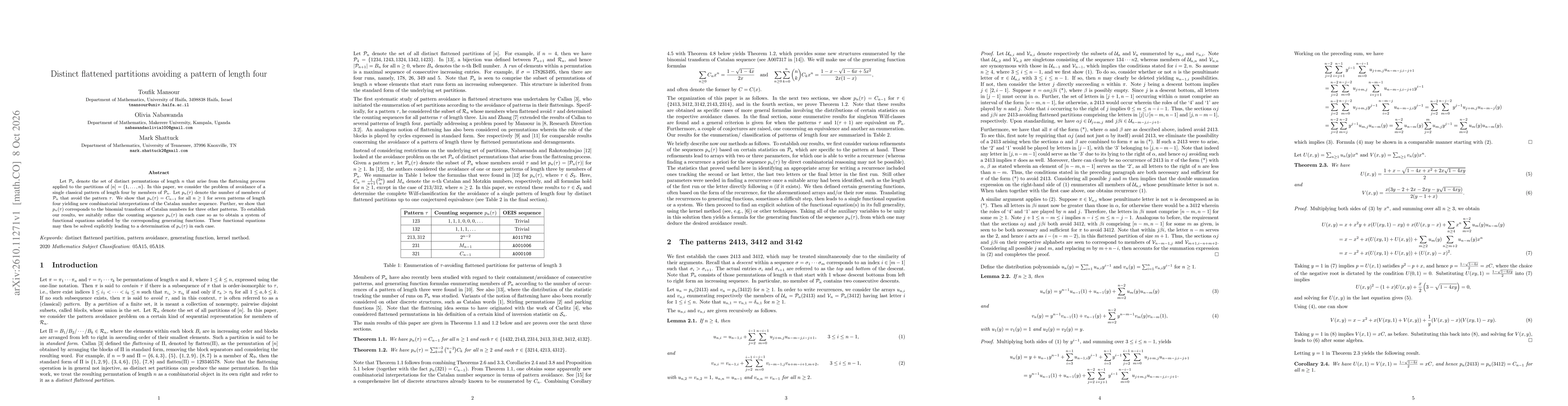 Thumbnail for Distinct flattened partitions avoiding a pattern of length four
