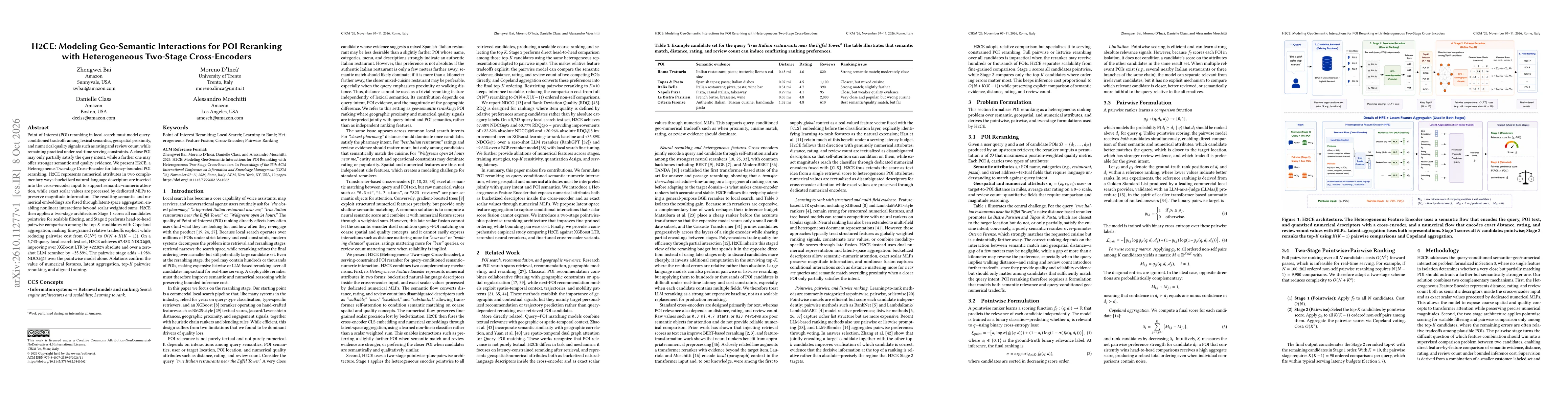 Thumbnail for H2CE: Modeling Geo-Semantic Interactions for POI Reranking with Heterogeneous Two-Stage Cross-Encoders