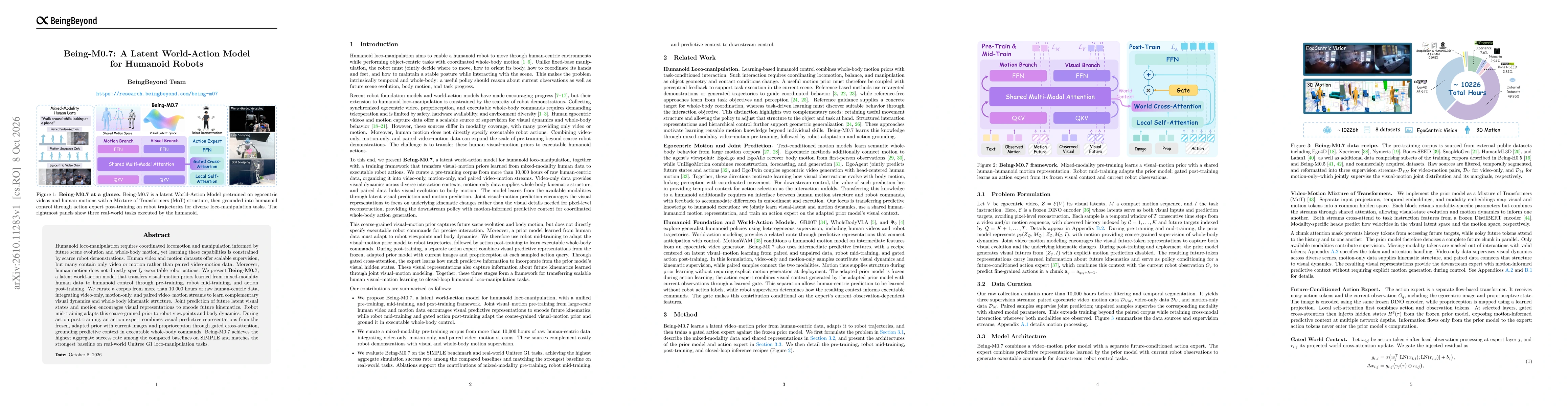 Thumbnail for Being-M0.7: A Latent World-Action Model for Humanoid Robots