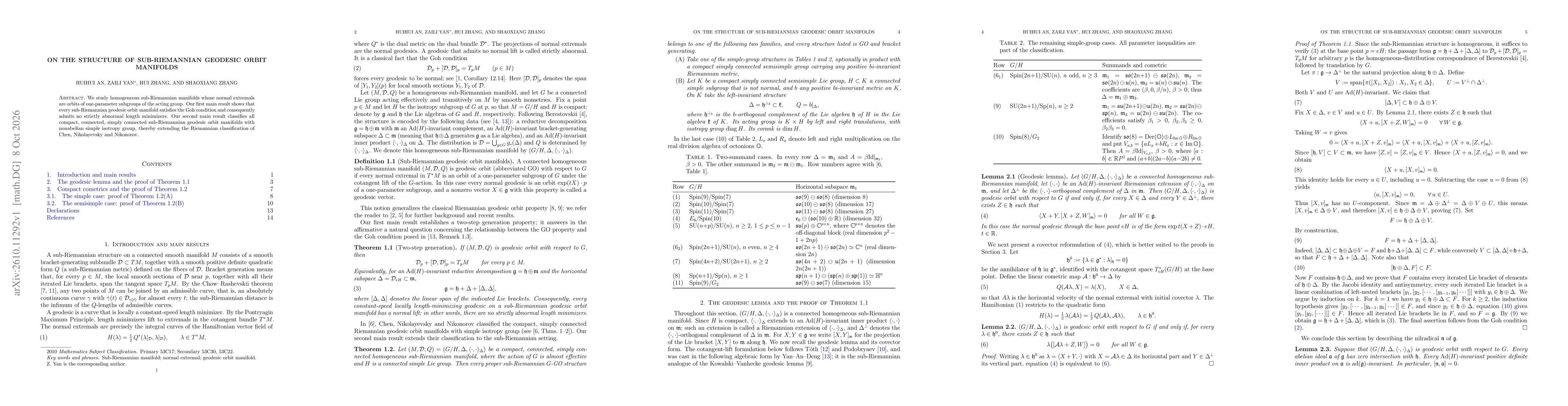 Thumbnail for On the Structure of Sub-Riemannian Geodesic Orbit Manifolds