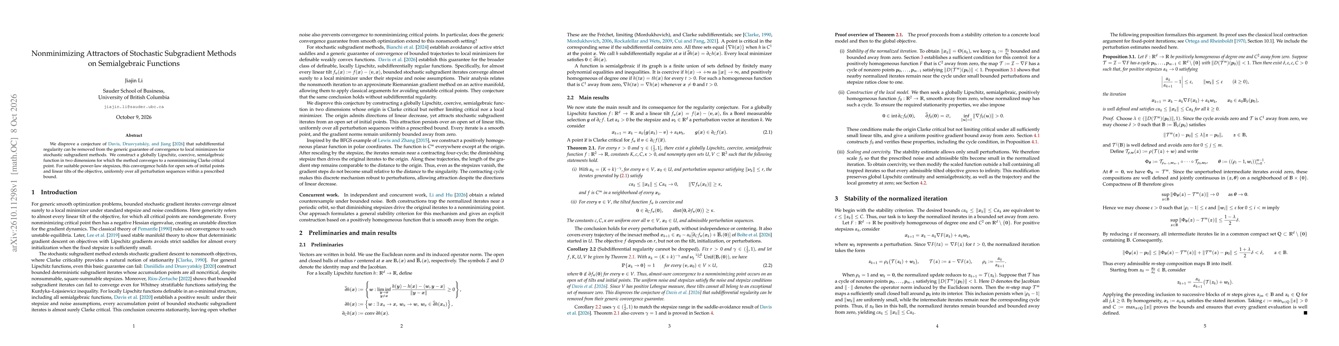 Thumbnail for Nonminimizing Attractors of Stochastic Subgradient Methods on Semialgebraic Functions