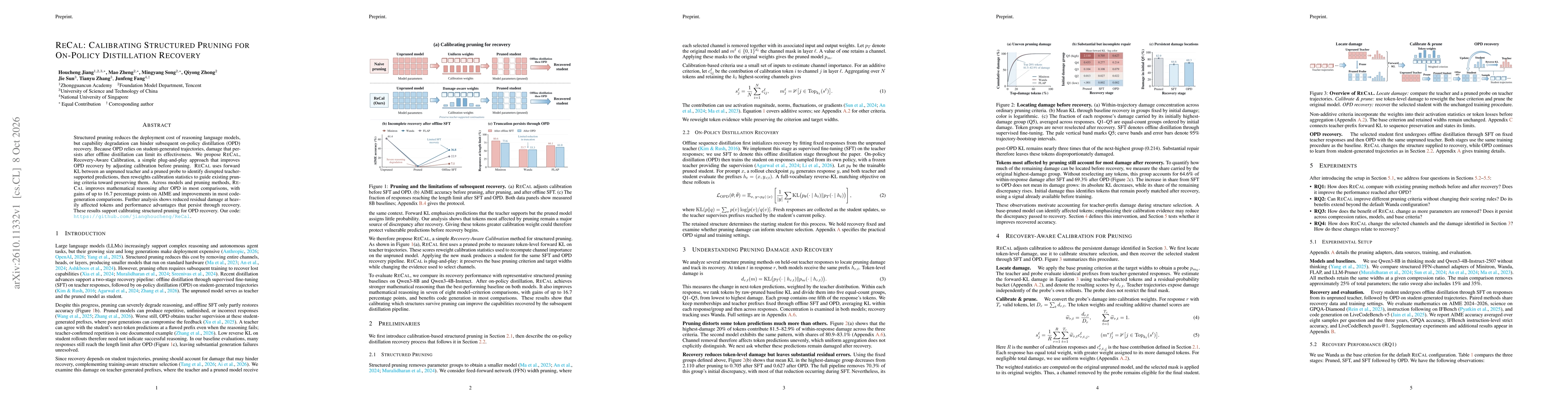 Thumbnail for ReCal: Calibrating Structured Pruning for On-Policy Distillation Recovery