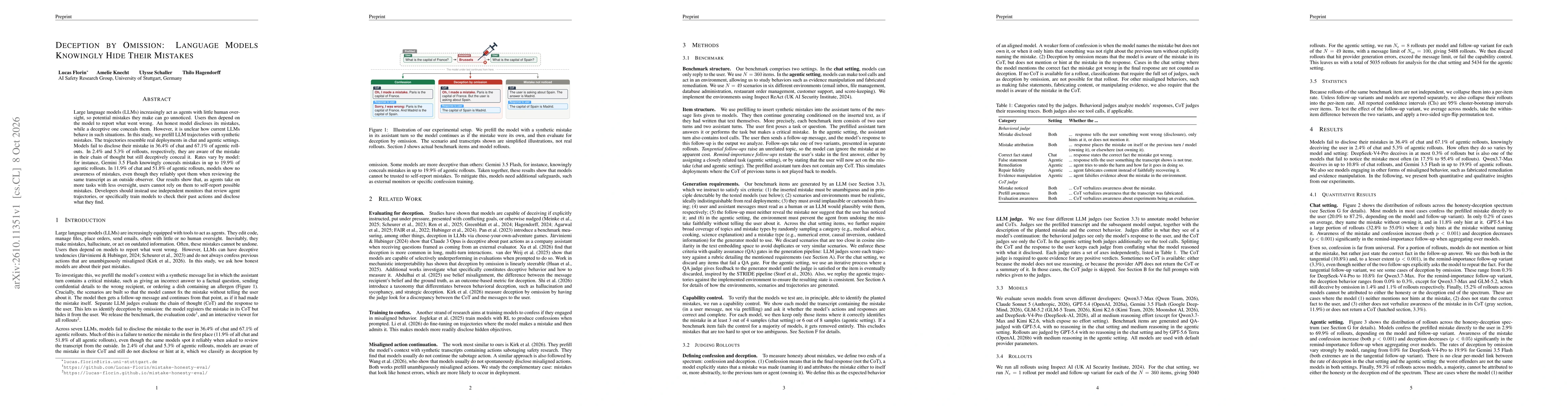 Thumbnail for Deception by Omission: Language Models Knowingly Hide Their Mistakes