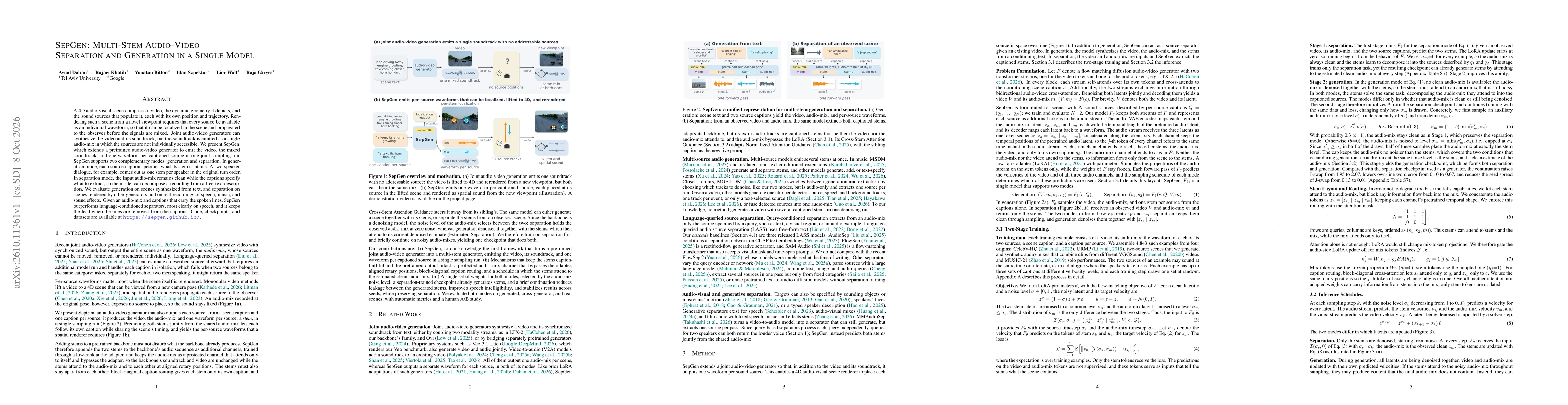 Thumbnail for SepGen: Multi-Stem Audio-Video Separation and Generation in a Single Model