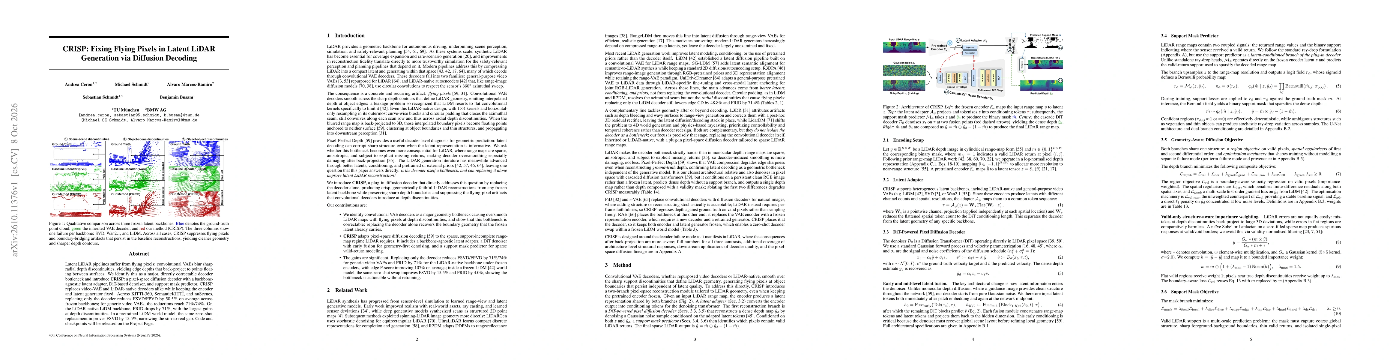 Thumbnail for CRISP: Fixing Flying Pixels in Latent LiDAR Generation via Diffusion Decoding