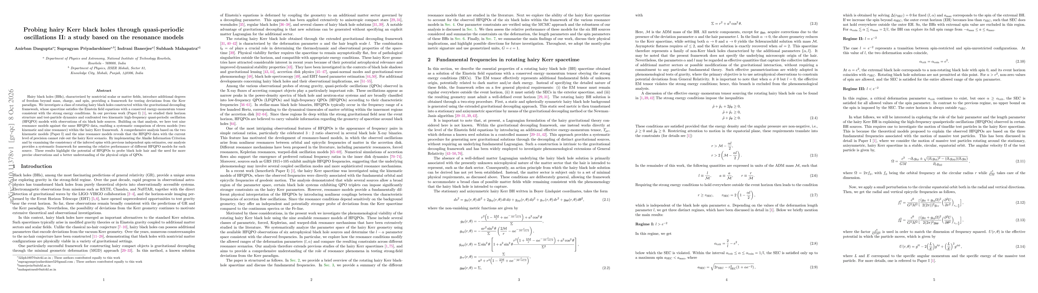 Thumbnail for Probing hairy Kerr black holes through quasi-periodic oscillations II: a study based on the resonance models