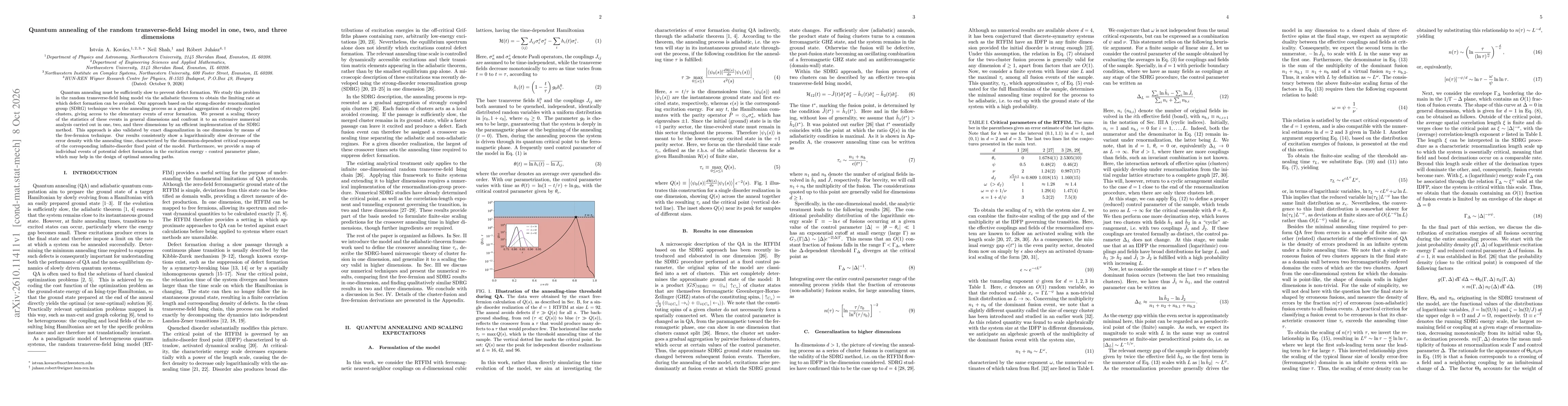 Thumbnail for Quantum annealing of the random transverse-field Ising model in one, two, and three dimensions