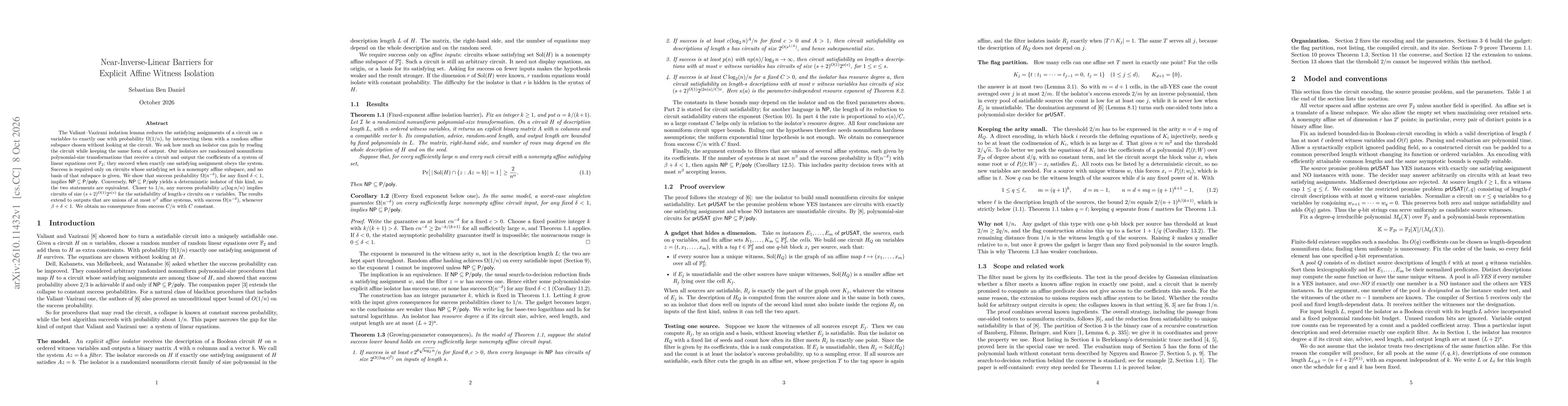 Thumbnail for Near-Inverse-Linear Barriers for Explicit Affine Witness Isolation