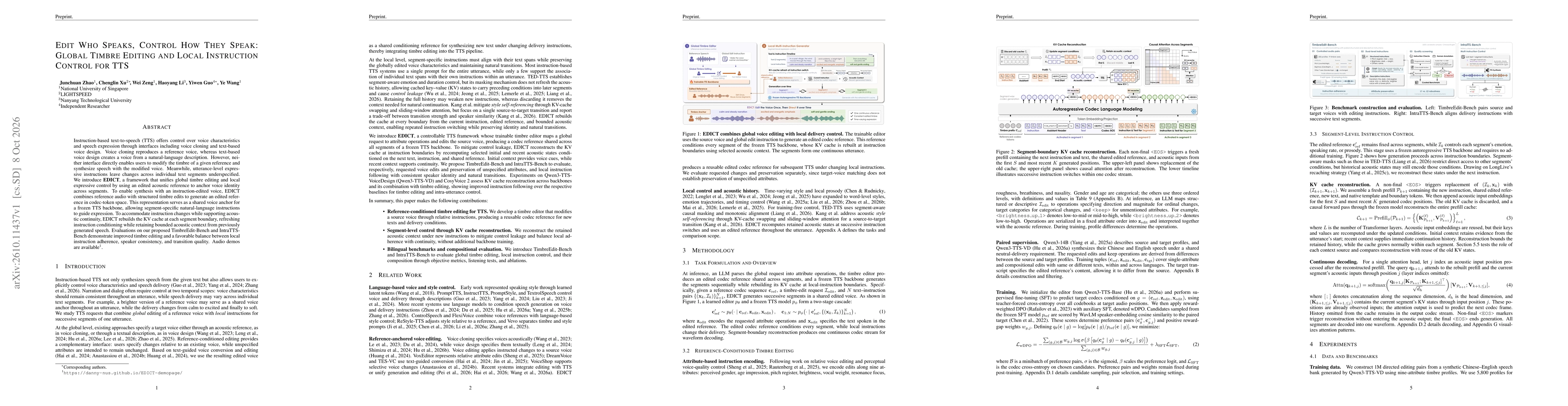 Thumbnail for Edit Who Speaks, Control How They Speak: Global Timbre Editing and Local Instruction Control for TTS