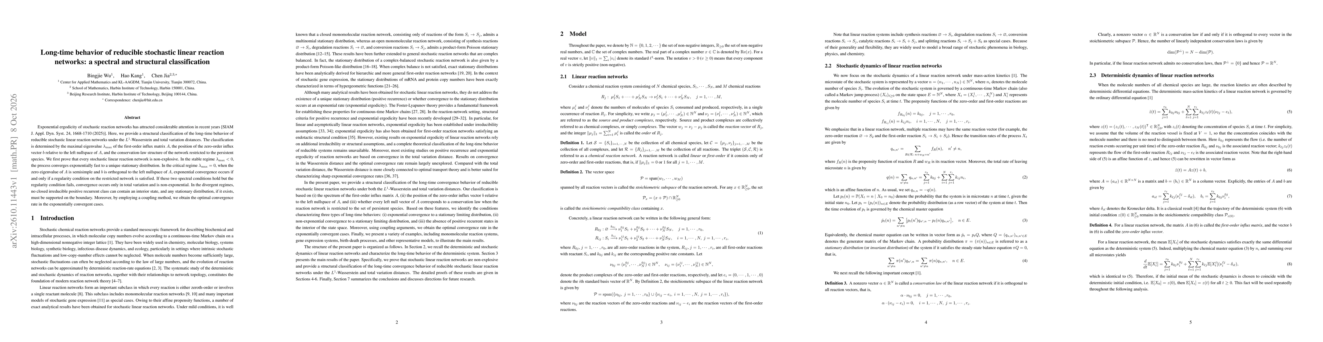 Thumbnail for Long-time behavior of reducible stochastic linear reaction networks: a spectral and structural classification