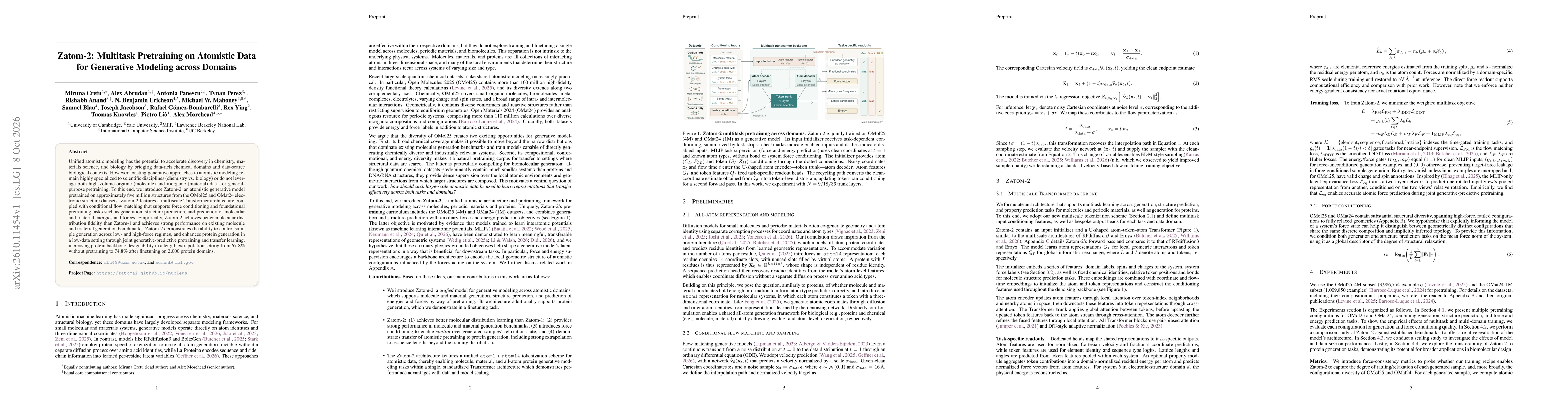 Thumbnail for Zatom-2: Multitask Pretraining on Atomistic Data for Generative Modeling across Domains