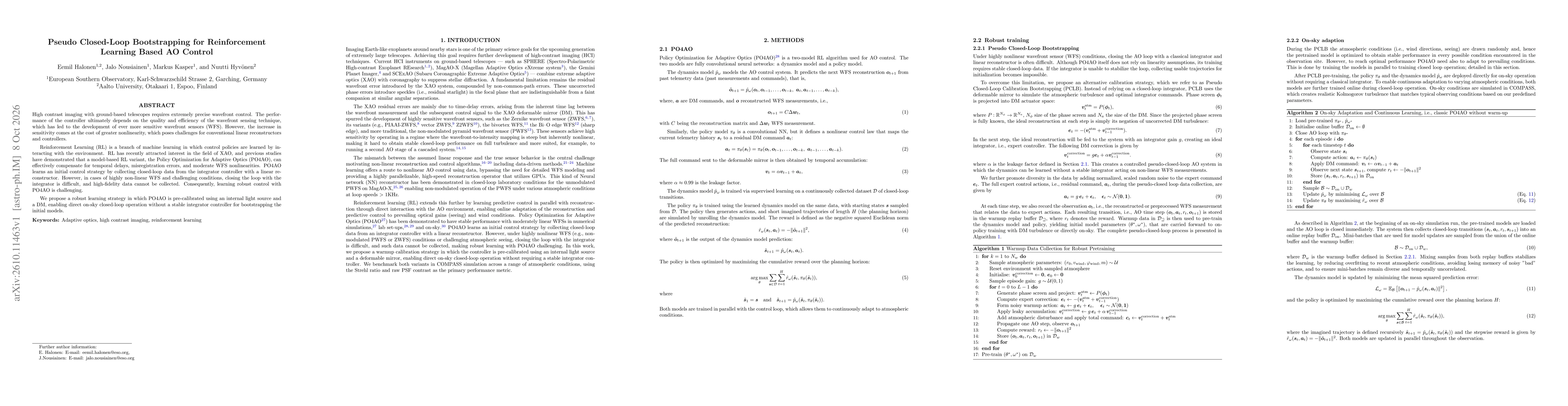 Thumbnail for Pseudo Closed-Loop Bootstrapping for Reinforcement Learning Based AO Control