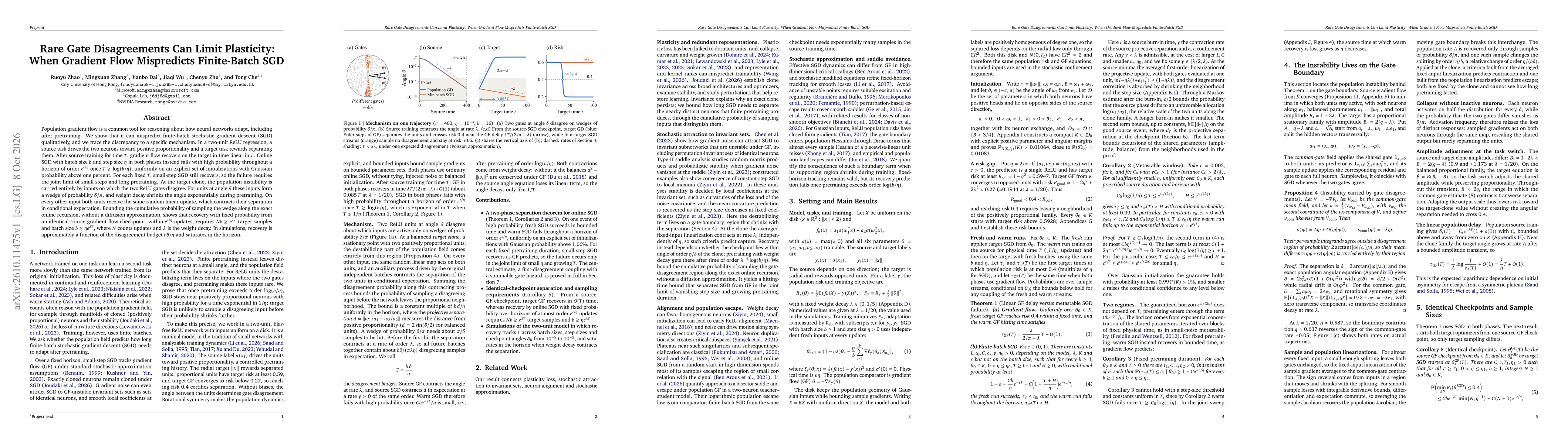 Thumbnail for Rare Gate Disagreements Can Limit Plasticity: When Gradient Flow Mispredicts Finite-Batch SGD