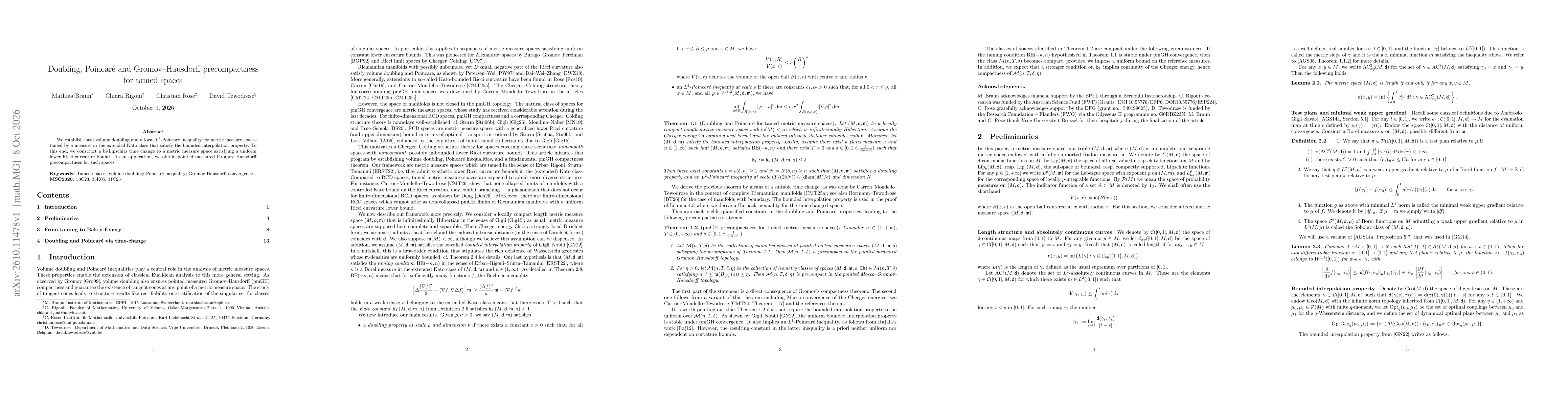 Thumbnail for Doubling, Poincaré and Gromov-Hausdorff precompactness for tamed spaces